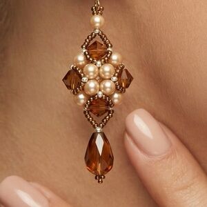 Elegant Gold and Brown Beaded Earrings